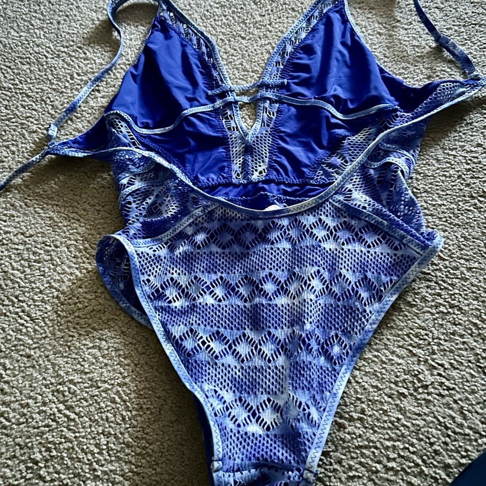 BECCA Blue Lace One-Piece Swimsuit - Picture 7 of 10